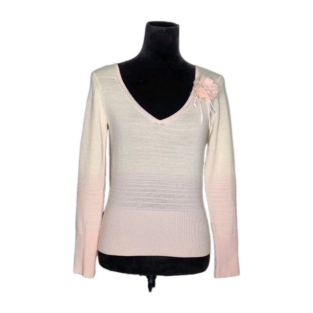 Banana Republic Vtg 90s Merino Wool Ombre Pink Babydoll V-neck Sweater Size S